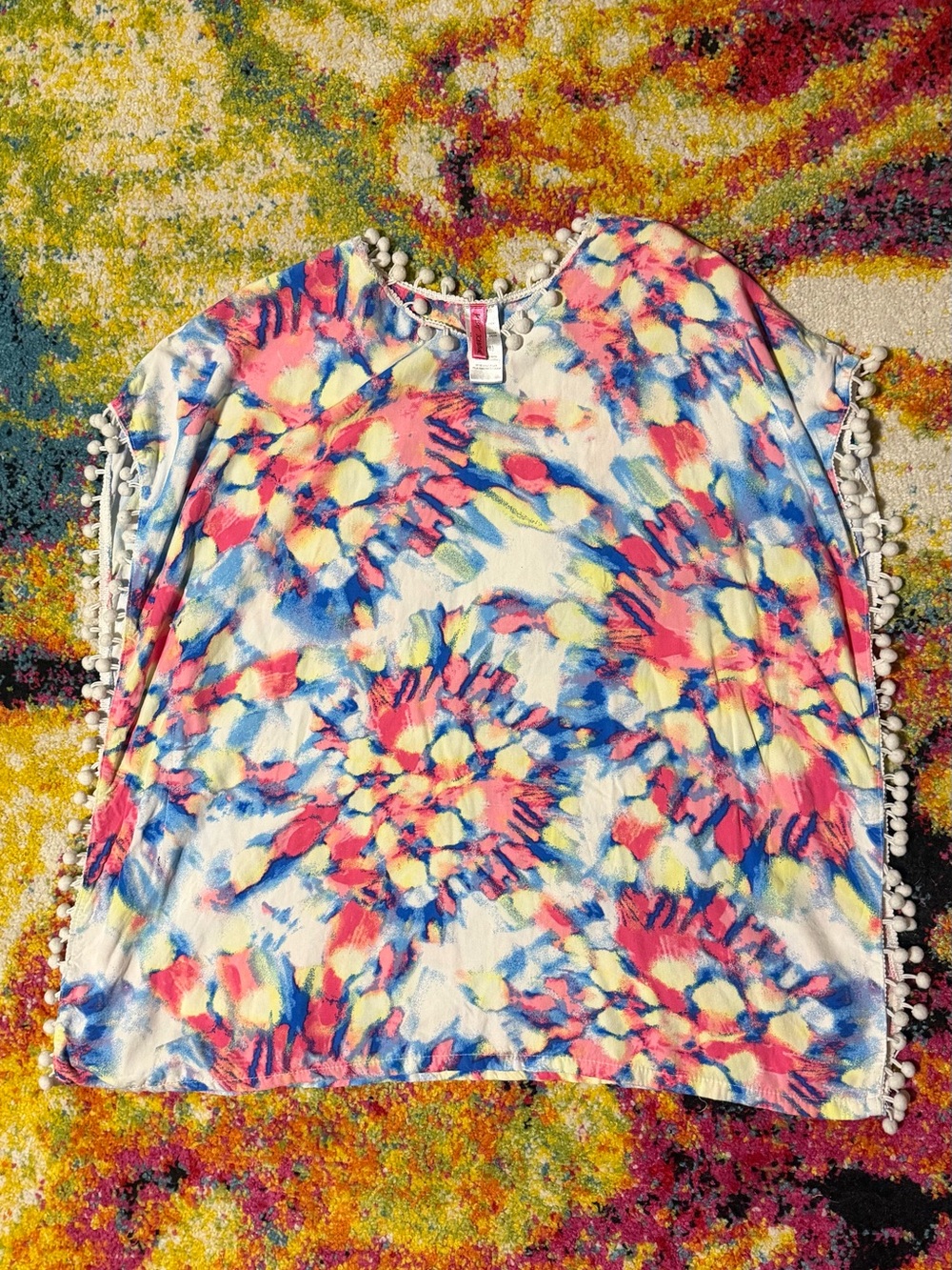 Betsey Johnson Multicolor Watercolor Pom-Trim shirt